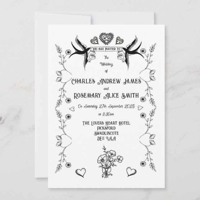 Invitation Carton d'Invitation de Mariage de Style Tatouage V (Devant)
