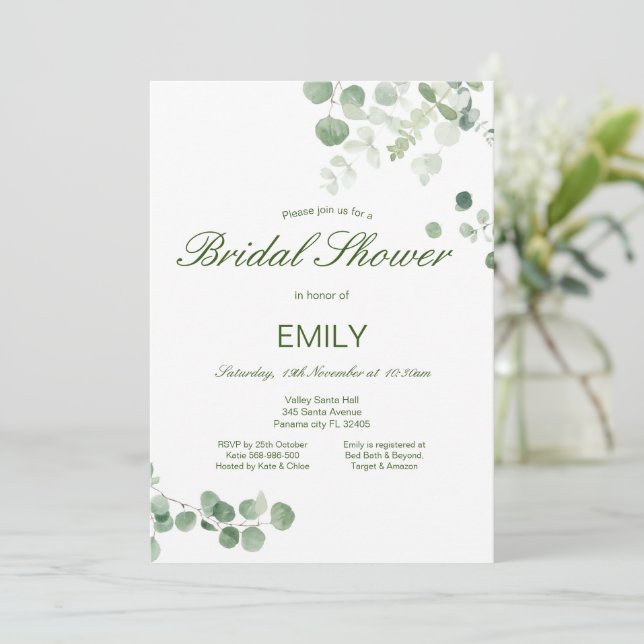Invitation Carton d'invitation de mariage Editable Eucalyptus (Debout devant)