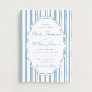 Invitation Carton d'invitation de mariage élégant à rayure bl