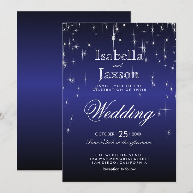 Invitation Carton d'invitation de mariage élégant avec lumièr (Devant / Derrière)