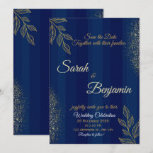 Carton d'invitation de mariage élégant bleu marine