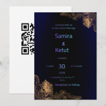 Carton d'invitation de mariage élégant bleu marine