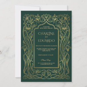 Invitation Carton d'invitation de mariage Emeraude Doré Cadre
