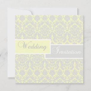 Invitation Carton d'invitation de mariage en damas jaune, bla