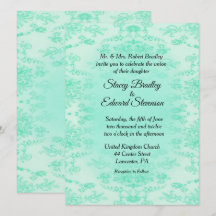 Carton d'invitation de mariage en damas vert menth