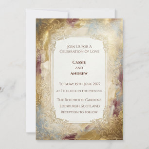 Invitation Carton d'invitation de mariage en marbre doré vint