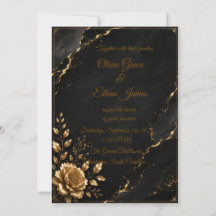 Carton d'invitation de mariage en marbre noir et o