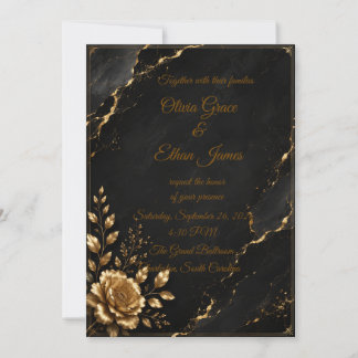 Invitation Carton d'invitation de mariage en marbre noir et o