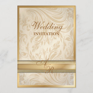 Invitation Carton d'invitation de mariage en soie d'or damass