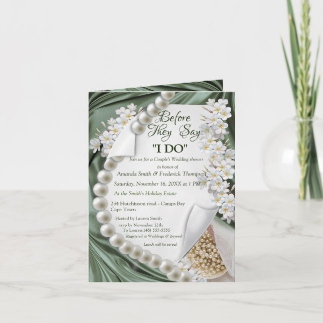 Invitation Carton d'invitation de mariage en soie verte et pe (Devant)