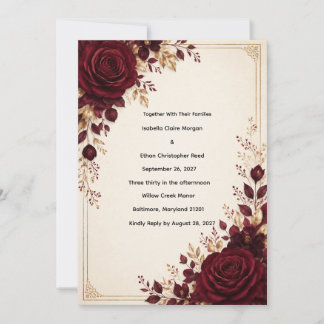 Invitation Carton d'invitation de mariage en velours bordeaux
