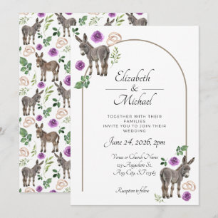 Invitation Carton d'invitation de mariage fleuri violet Âne r