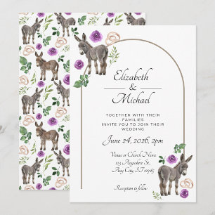 Invitation Carton d'invitation de mariage fleuri violet Âne r