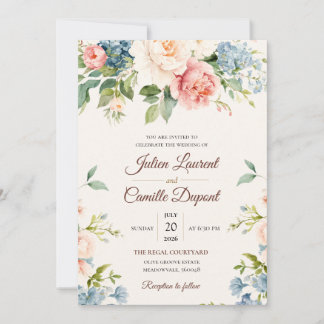 Invitation Carton d'invitation de mariage floral à l'aquarell