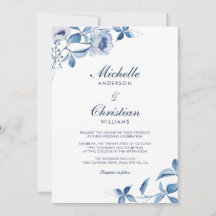 Carton d'invitation de mariage floral aquarelle bl
