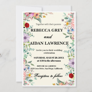 Invitation Carton d'invitation de mariage floral aquarelle co