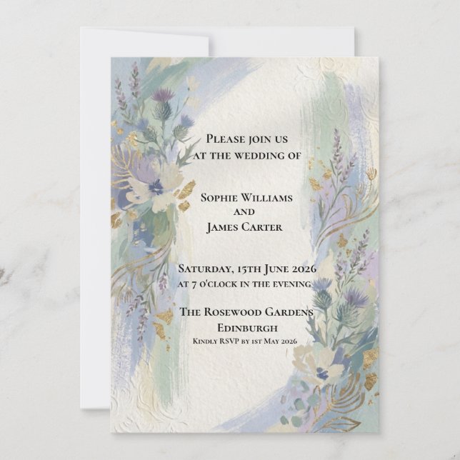 Invitation Carton d'invitation de mariage floral aquarelle gr (Devant)