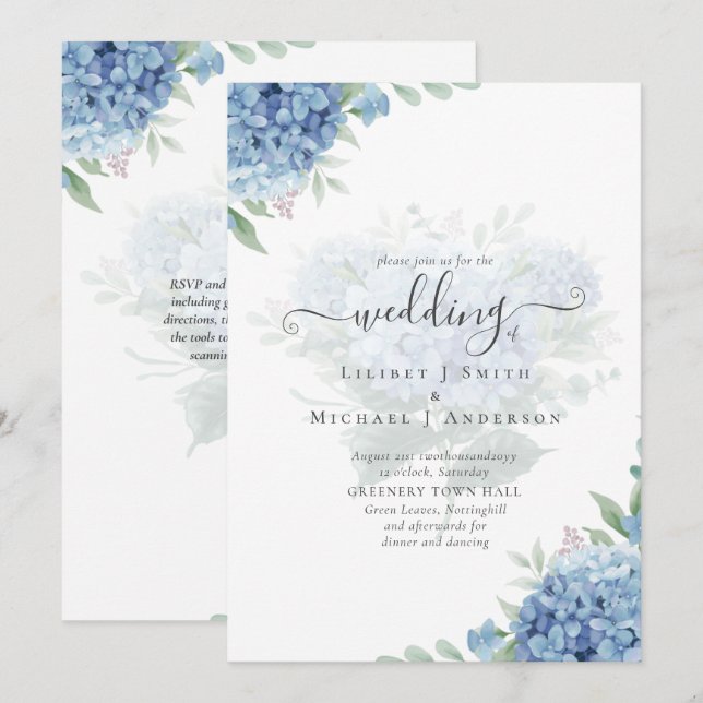 Invitation Carton d'invitation de mariage floral au hortensia (Devant / Derrière)