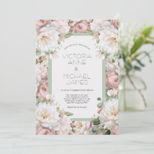 Invitation Carton d'invitation de mariage floral aux pivoines