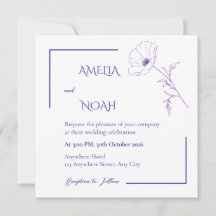 Carton d'invitation de mariage floral avec ligne v