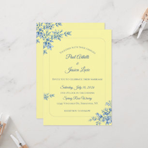 Invitation Carton d'invitation de mariage floral bleu et jaun