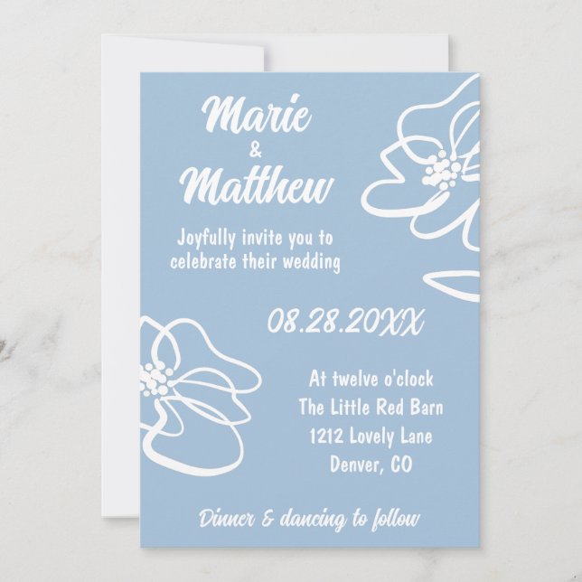 Invitation Carton d'invitation de mariage floral bleu françai (Devant)