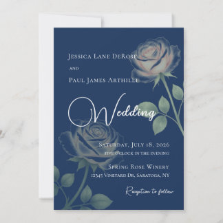 Invitation Carton d'invitation de mariage floral bleu marine