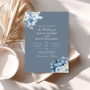 Invitation Carton d'invitation de mariage floral bleu poussié