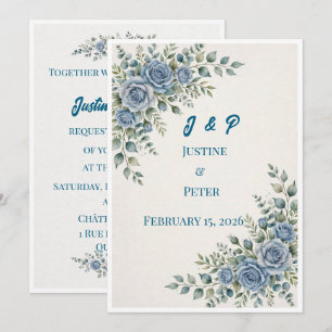 Invitation Carton d'invitation de mariage floral bleu poussié