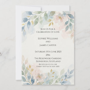 Invitation Carton d'invitation de mariage floral bleu poussié