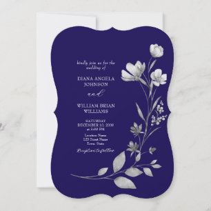 Invitation Carton d'invitation de mariage floral bleu royal
