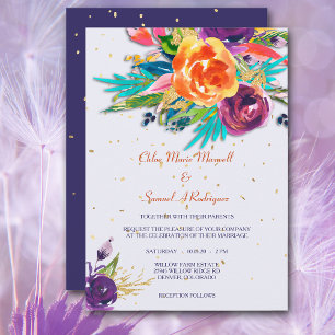 Invitation Carton d'invitation de mariage floral Blue Tangeri