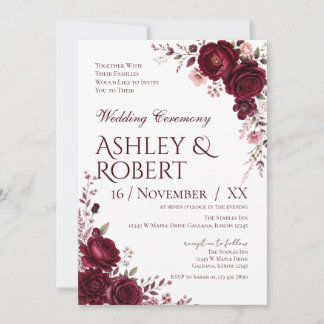Invitation Carton d'invitation de mariage floral Bourgogne