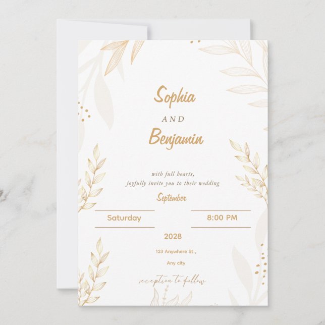 Invitation Carton d'invitation de mariage floral élégant beig (Devant)