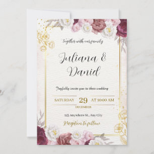Invitation Carton d'invitation de mariage floral élégant Bour