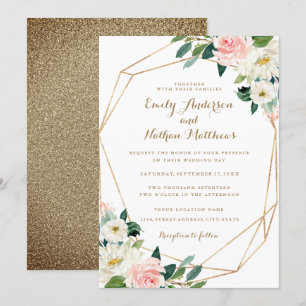 Invitation Carton d'invitation de mariage floral géométrique