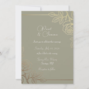 Invitation Carton d'invitation de mariage floral gris et or