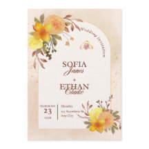 Carton d'invitation de mariage floral jaune chaud
