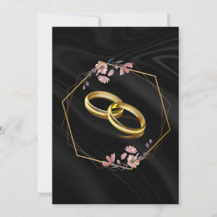 Invitation Carton d'invitation de mariage floral noir et or d