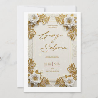 Invitation Carton d'invitation de mariage floral or Luxe Élég