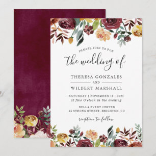 Invitation Carton d'invitation de mariage floral orange rouge