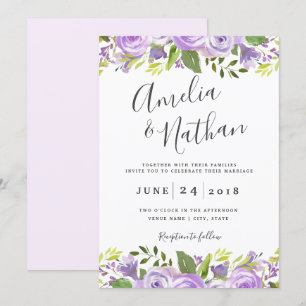 Invitation Carton d'invitation de mariage floral pourpre aqua
