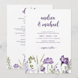 Invitation Carton d'invitation de mariage floral pourpre avec