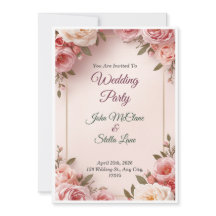 Carton d'invitation de mariage floral rose élégant