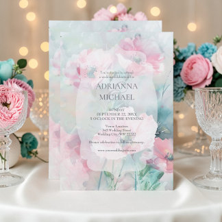 Invitation Carton d'invitation de mariage floral rose et sarc