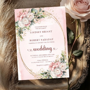 Invitation Carton d'invitation de mariage floral rose or luxe