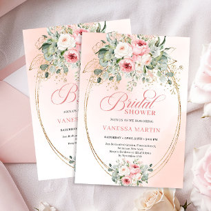 Invitation Carton d'invitation de mariage floral rose poussié