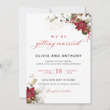 Carton d'invitation de mariage floral rouge de Noë