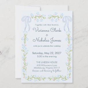 Invitation Carton d'invitation de mariage floral ruban jardin