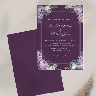 Invitation Carton d'invitation de mariage floral violet foncé